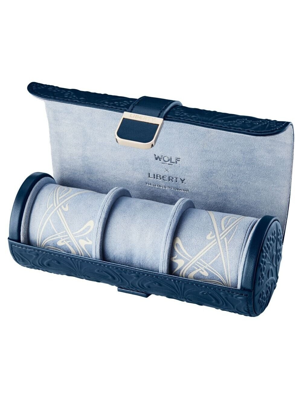WOLF x Liberty All Over Lanthe Triple Watch Roll in Navy Embossed, 381517
